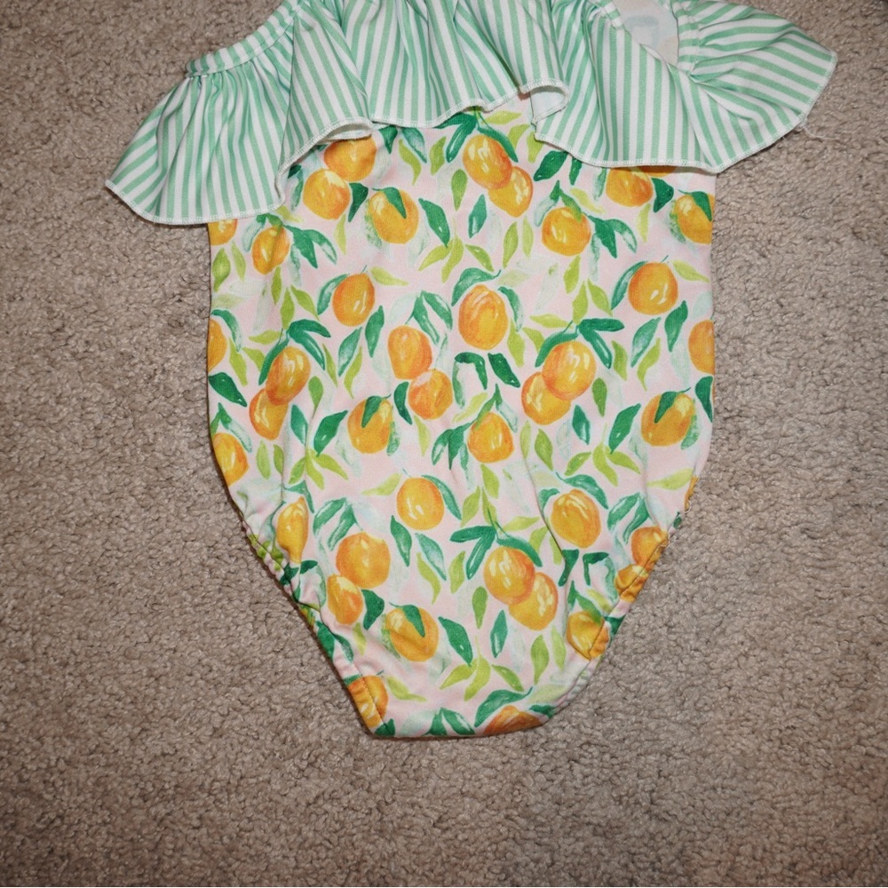 3T J. Bailey Lemon Print One-Piece Swimsuit with Green Stripe Ruffle - Picture 5 of 6